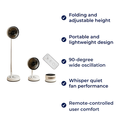BreezeFold | Oscillating Fan with Remote Control & Adjustable Speed | Lightweight Design for Home & Outdoor Use