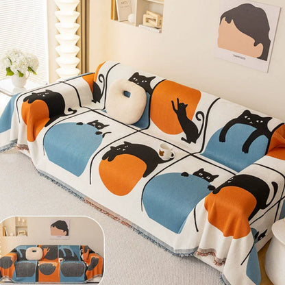 Breezy Sofa Cover - Chenille, Cat Print, Multi-Use