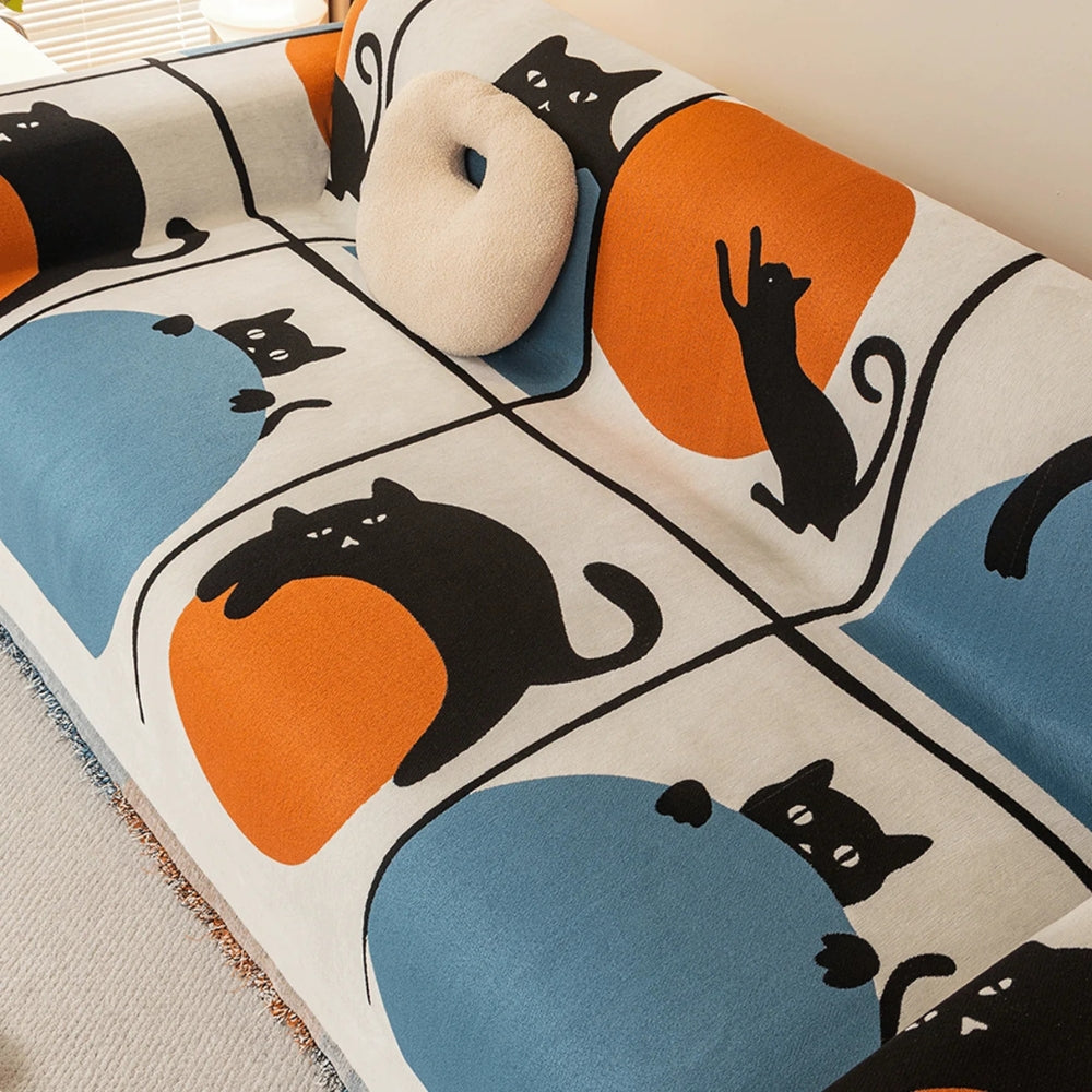 Breezy Sofa Cover - Chenille, Cat Print, Multi-Use