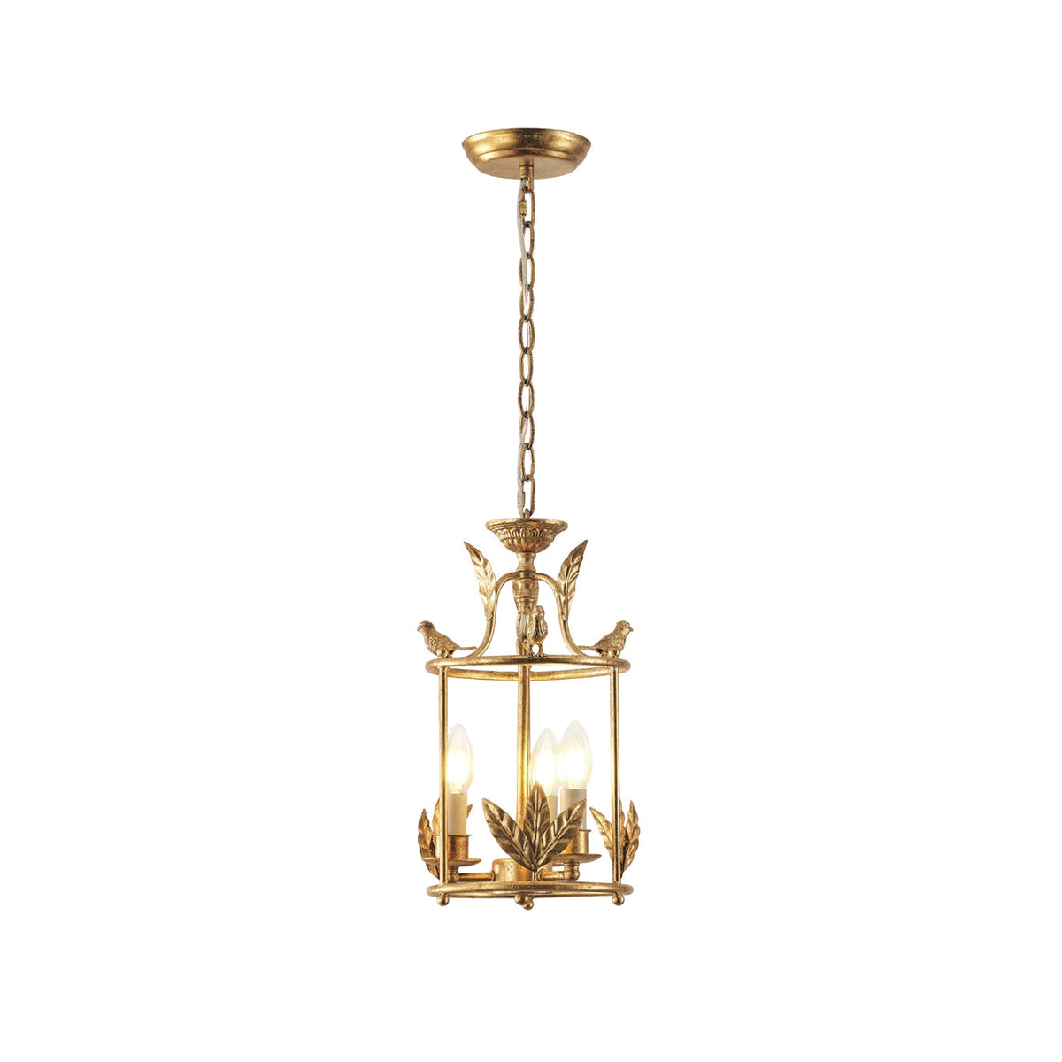 Metal Lantern Ceiling Light 10-Inch Hanging Fixture with Bird Motif for Dining Room Entryway Vintage-Style Chain Suspension