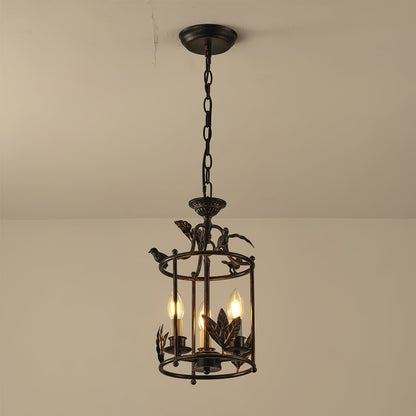 Metal Lantern Ceiling Light 10-Inch Hanging Fixture with Bird Motif for Dining Room Entryway Vintage-Style Chain Suspension