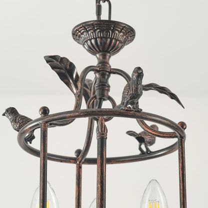 Metal Lantern Ceiling Light 10-Inch Hanging Fixture with Bird Motif for Dining Room Entryway Vintage-Style Chain Suspension