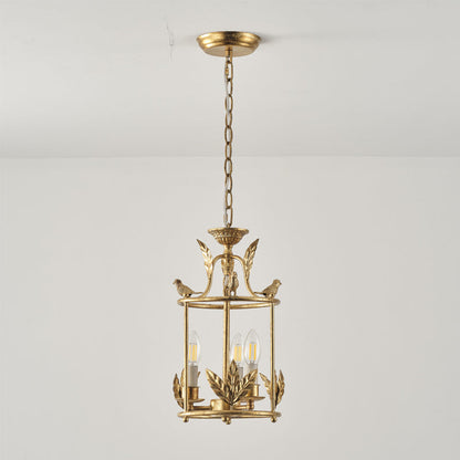 Metal Lantern Ceiling Light 10-Inch Hanging Fixture with Bird Motif for Dining Room Entryway Vintage-Style Chain Suspension
