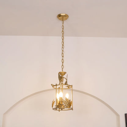 Metal Lantern Ceiling Light 10-Inch Hanging Fixture with Bird Motif for Dining Room Entryway Vintage-Style Chain Suspension