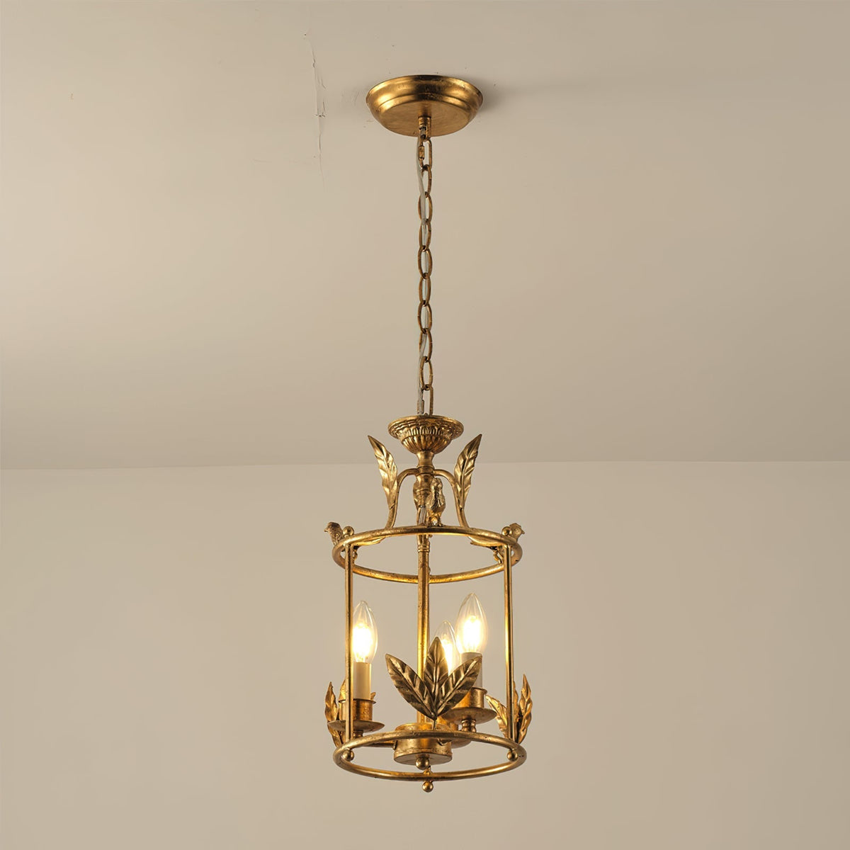 Metal Lantern Ceiling Light 10-Inch Hanging Fixture with Bird Motif for Dining Room Entryway Vintage-Style Chain Suspension