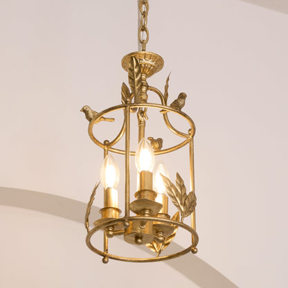 Metal Lantern Ceiling Light 10-Inch Hanging Fixture with Bird Motif for Dining Room Entryway Vintage-Style Chain Suspension