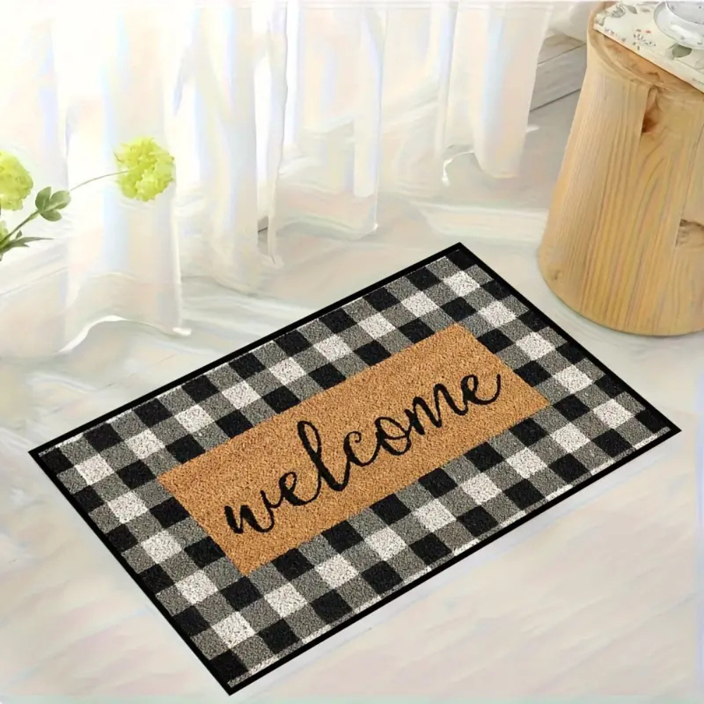 Bristol Welcome Mat - Coconut Coir, Buffalo Plaid Design