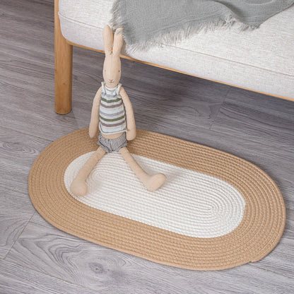 Brynley Area Rug - Washable Braided Hemp, Boho Oval Design