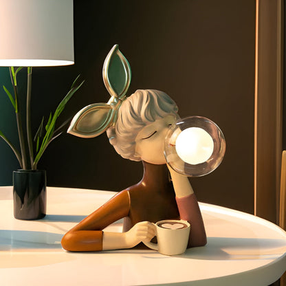 Illuminated Sculptural Figure Night Light USB Powered LED Polymer Glass 9.8 × 8.3 × 11.6 in for Nightstand Office Desk Ambient Glow Decorati