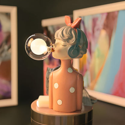 Illuminated Sculptural Figure Night Light USB Powered LED Polymer Glass 9.8 × 8.3 × 11.6 in for Nightstand Office Desk Ambient Glow Decorati