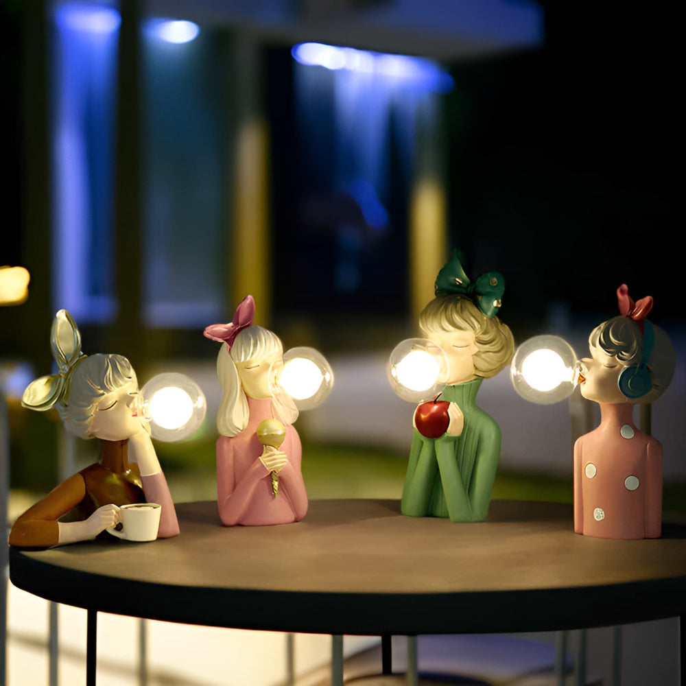 Illuminated Sculptural Figure Night Light USB Powered LED Polymer Glass 9.8 × 8.3 × 11.6 in for Nightstand Office Desk Ambient Glow Decorati