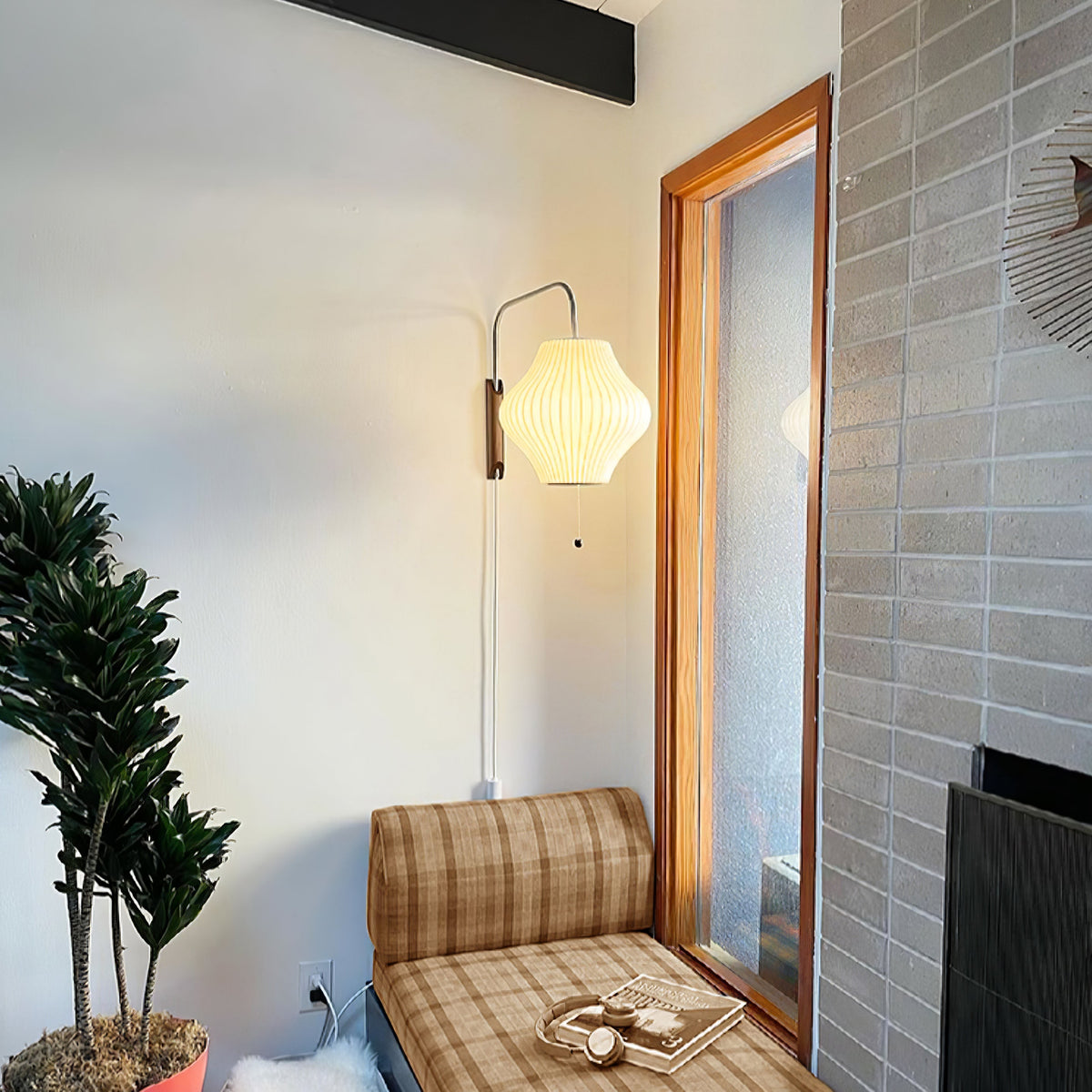 Swivel Sphere Wall Light with Adjustable Cord 15.7 in Walnut Chrome Finish Plug-In LED Sconce for Bedroom Office Living Room