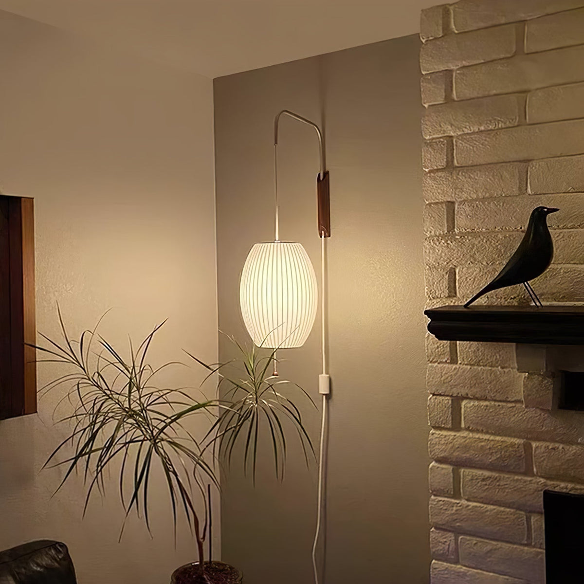 Swivel Sphere Wall Light with Adjustable Cord 15.7 in Walnut Chrome Finish Plug-In LED Sconce for Bedroom Office Living Room