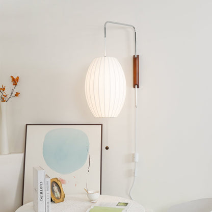 Swivel Sphere Wall Light with Adjustable Cord 15.7 in Walnut Chrome Finish Plug-In LED Sconce for Bedroom Office Living Room