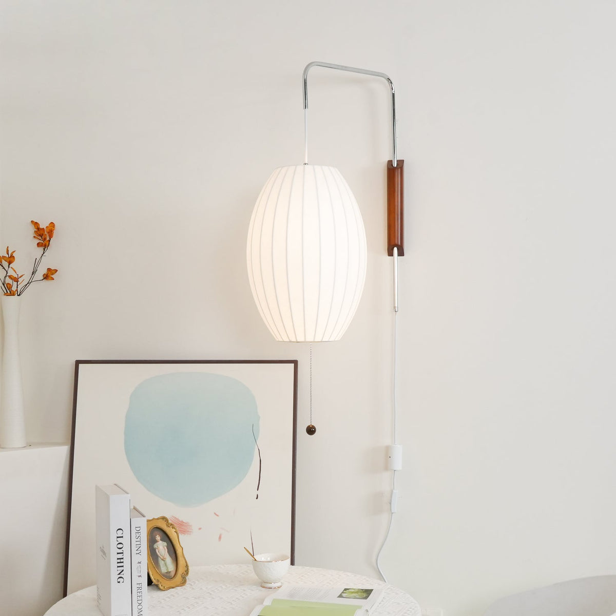 Modern Sconce Light Fixture with Walnut Accent for Bedroom Reading Nook Hallway 11x16 inch Wall Mount LED Compatible