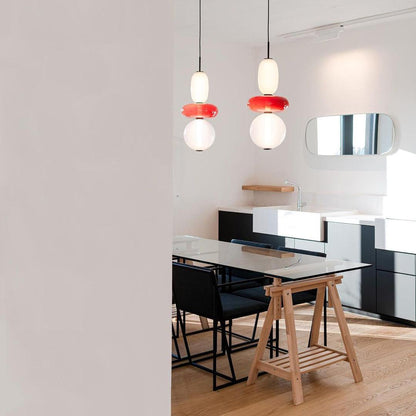 Handblown Glass Drop Pendant LED 7-inch Multi-Color Chandelier Dimmable Ceiling Light Adjustable for Kitchen Island Dining Table Living Room