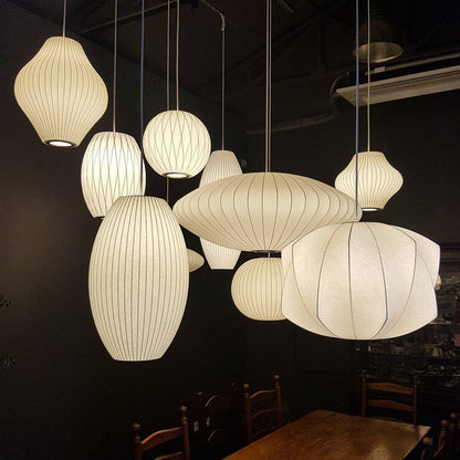 Steel Wire Silk Shade Ceiling Light 20 in White for Kitchen Island Dining Room Modern Pendant Lamp Hanging Fixture Adjustable Cord E26 Base