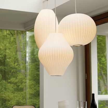 Steel Wire Silk Shade Ceiling Light 20 in White for Kitchen Island Dining Room Modern Pendant Lamp Hanging Fixture Adjustable Cord E26 Base