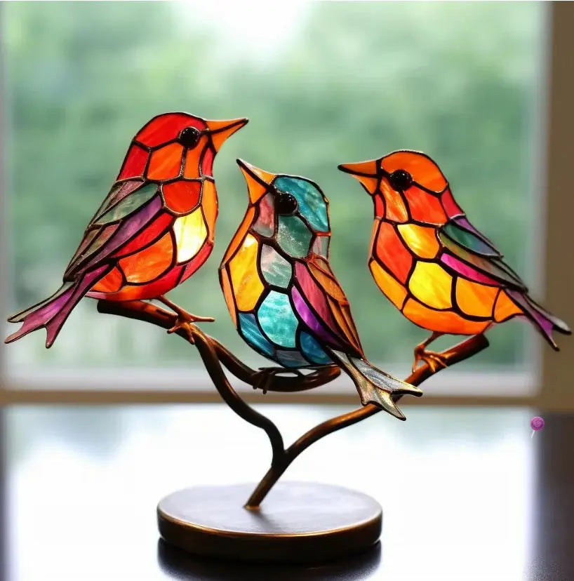Suncatcher Bird Ornament Set for Windows – Hanging Art Glass Décor Prism Reflects Rainbow Light for Living Room, Bedroom & Home