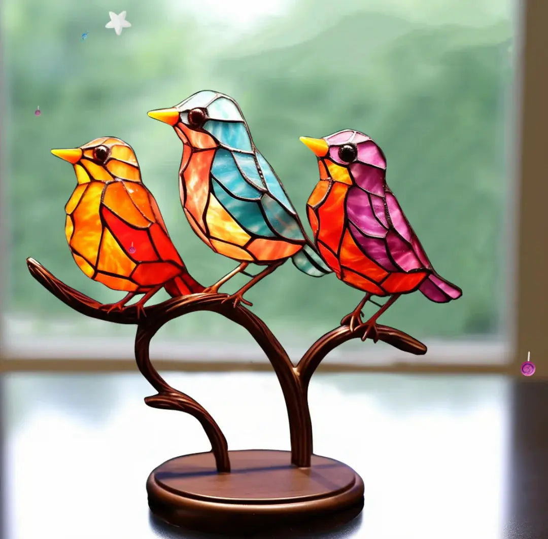 Stained Glass Bird Sun Catcher Hanging Ornament for Windows Living Room Bedroom Home Décor Gift Light Prism Rainbow Display