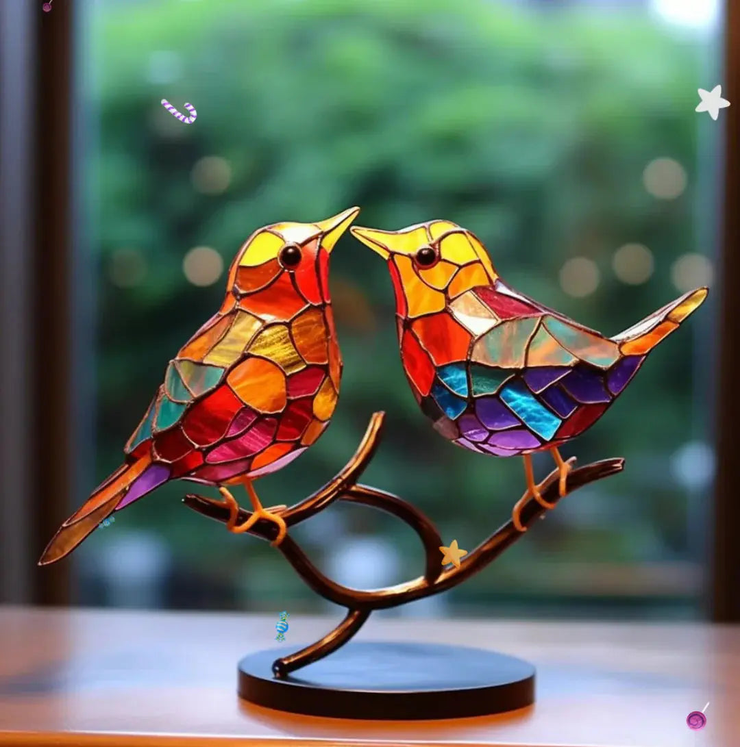 Suncatcher Bird Ornament Set for Windows – Hanging Art Glass Décor Prism Reflects Rainbow Light for Living Room, Bedroom & Home