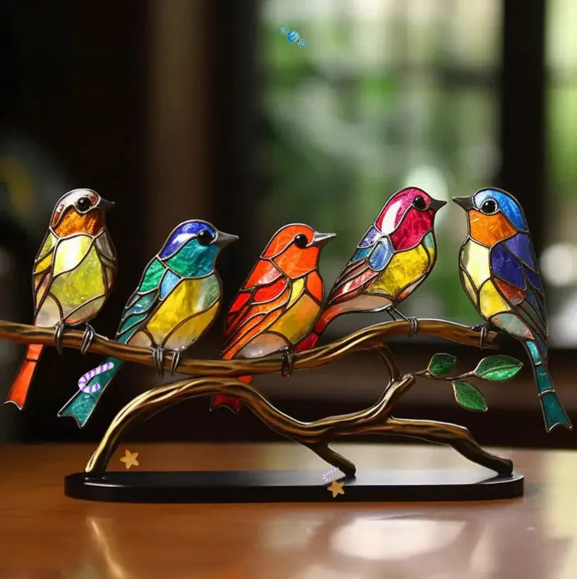 Suncatcher Bird Ornament Set for Windows – Hanging Art Glass Décor Prism Reflects Rainbow Light for Living Room, Bedroom & Home