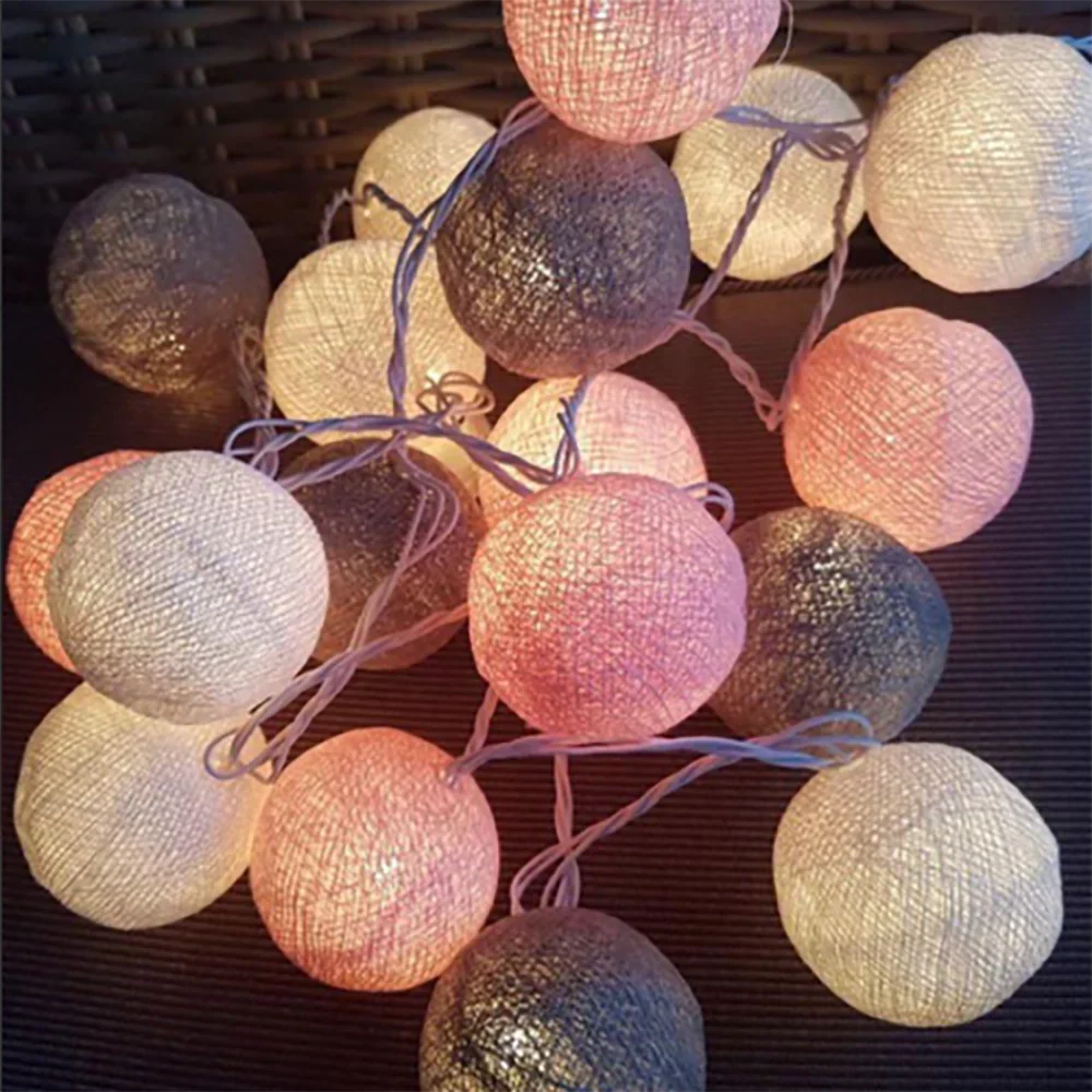 Cotton Ball String Lights LED Garland for Bedroom Living Room Nursery Party Decor USB or Battery Powered Ambient Lighting