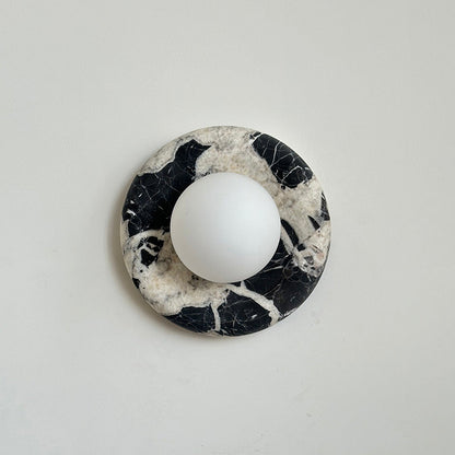 Round Glass Sconce with Natural Stone Backplate – 8-Inch Contemporary Fixture for Entryways, Bedrooms & Corridors