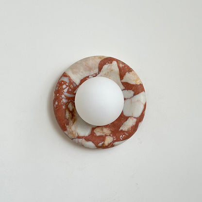 Round Glass Sconce with Natural Stone Backplate – 8-Inch Contemporary Fixture for Entryways, Bedrooms & Corridors