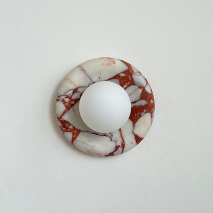 Round Glass Sconce with Natural Stone Backplate – 8-Inch Contemporary Fixture for Entryways, Bedrooms & Corridors