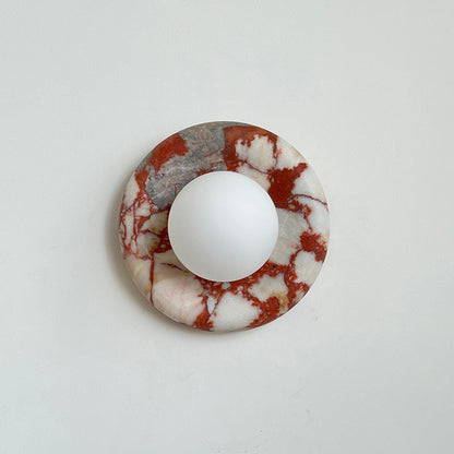Round Glass Sconce with Natural Stone Backplate – 8-Inch Contemporary Fixture for Entryways, Bedrooms & Corridors