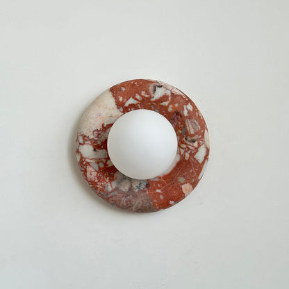 Round Glass Sconce with Natural Stone Backplate – 8-Inch Contemporary Fixture for Entryways, Bedrooms & Corridors