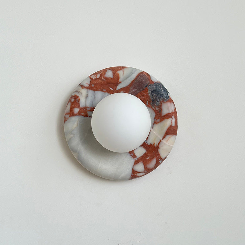 Round Glass Sconce with Natural Stone Backplate – 8-Inch Contemporary Fixture for Entryways, Bedrooms & Corridors