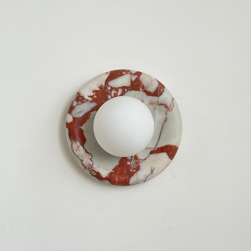 Round Glass Sconce with Natural Stone Backplate – 8-Inch Contemporary Fixture for Entryways, Bedrooms & Corridors
