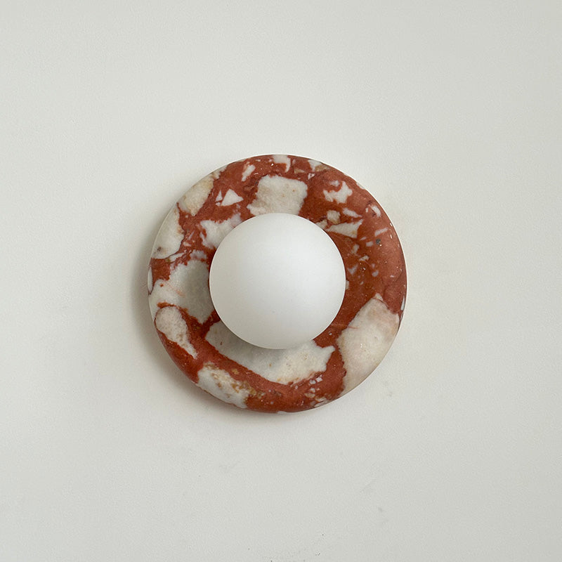 Round Glass Sconce with Natural Stone Backplate – 8-Inch Contemporary Fixture for Entryways, Bedrooms & Corridors