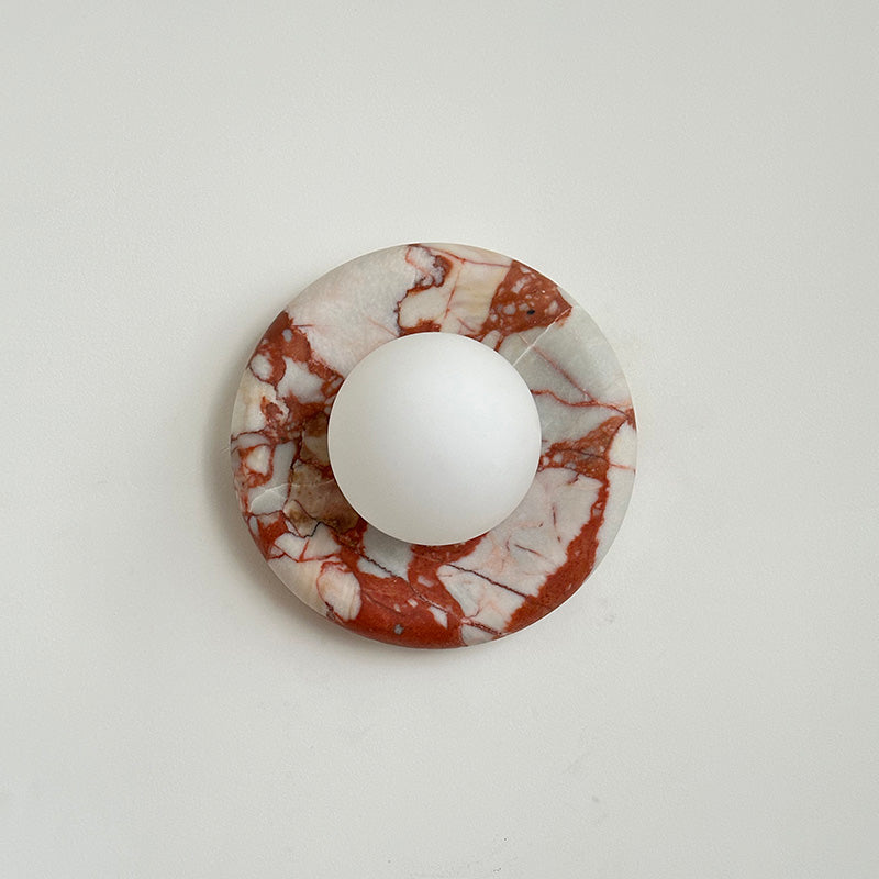 Round Glass Sconce with Natural Stone Backplate – 8-Inch Contemporary Fixture for Entryways, Bedrooms & Corridors