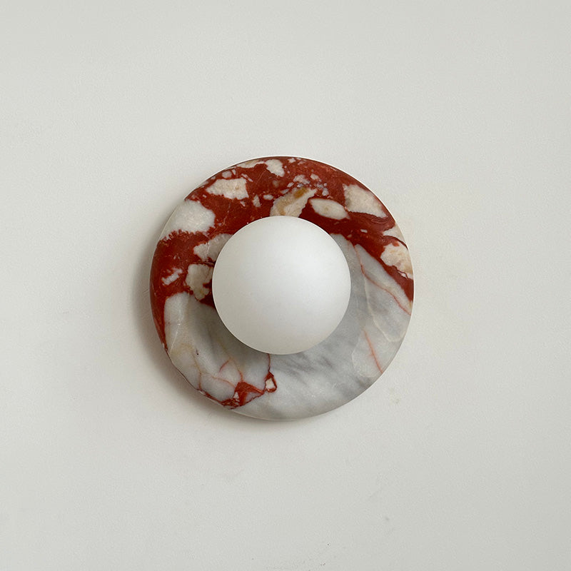 Round Glass Sconce with Natural Stone Backplate – 8-Inch Contemporary Fixture for Entryways, Bedrooms & Corridors