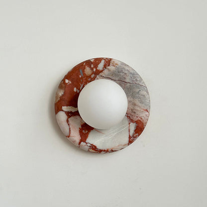 Round Glass Sconce with Natural Stone Backplate – 8-Inch Contemporary Fixture for Entryways, Bedrooms & Corridors