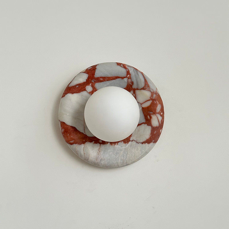 Round Glass Sconce with Natural Stone Backplate – 8-Inch Contemporary Fixture for Entryways, Bedrooms & Corridors