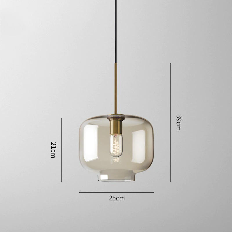 Amber Glass Pendant Light Fixture with Adjustable Cable for Kitchen Island Dining Room Bedroom Modern Hanging Ceiling Lamp Iron Frame
