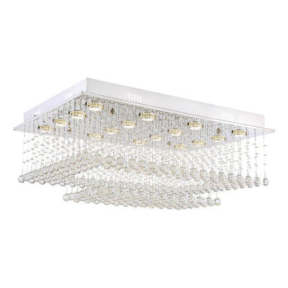 Tiered Glass Crystal Flush Mount Ceiling Light for Dining Room, Bedroom & Kitchen – Stainless Steel Frame, GU10 LED Compatible
