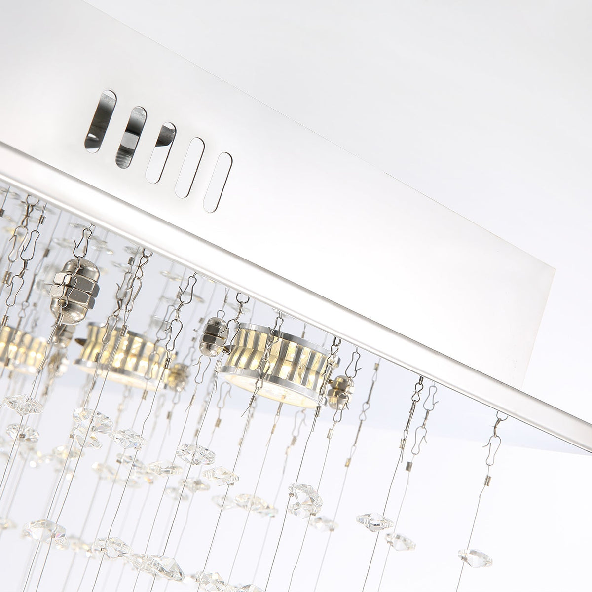 Tiered Glass Crystal Flush Mount Ceiling Light for Dining Room, Bedroom & Kitchen – Stainless Steel Frame, GU10 LED Compatible