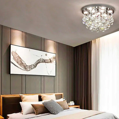 Sparkling Tiered Crystal Ceiling Light Fixture 9-Socket Chrome Finish for Dining Room Bedroom Living Room Contemporary Semi-Flush Mount