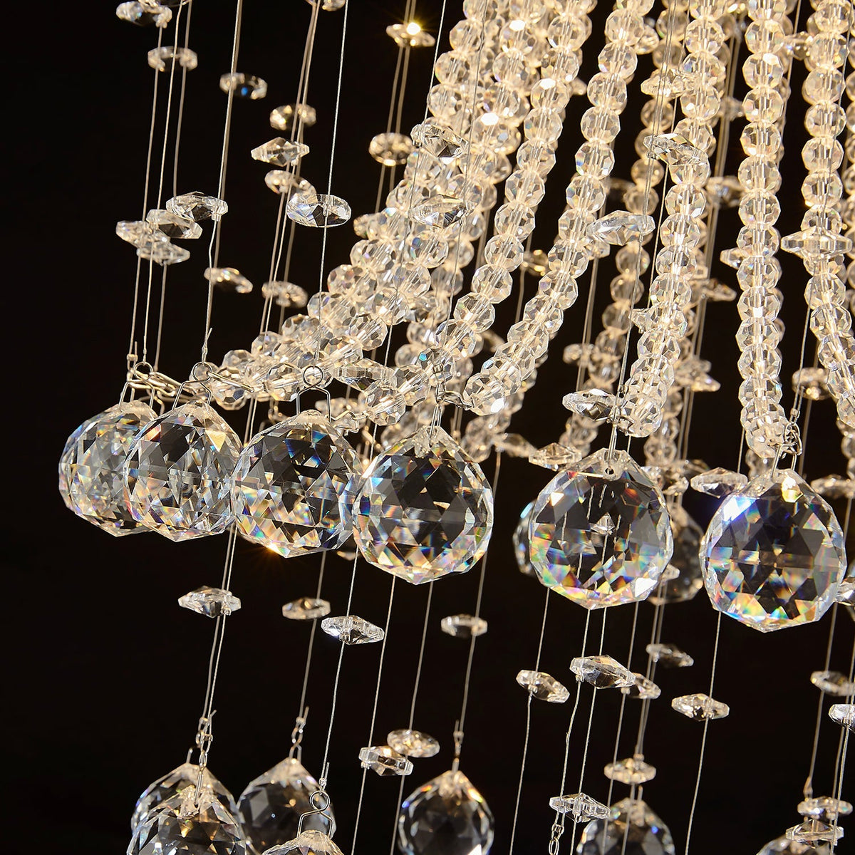 Chrome Ceiling Light with Cascading K9 Crystal Strands for Bedroom, Living Room & Hallway | 5-Light Flush Mount Fixture with GU10 Sockets
