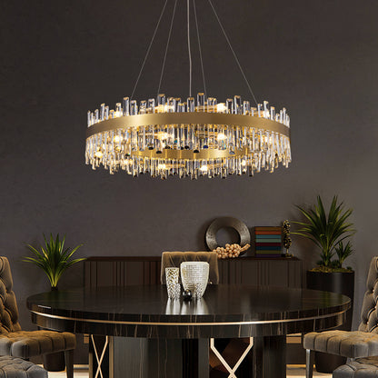 Tiered Crystal Chandelier with Gold Frame – Dining Room & Kitchen Island Ceiling Light – 19.7 to 39.4 inch diameter – Multi-Layer K9 Prism D