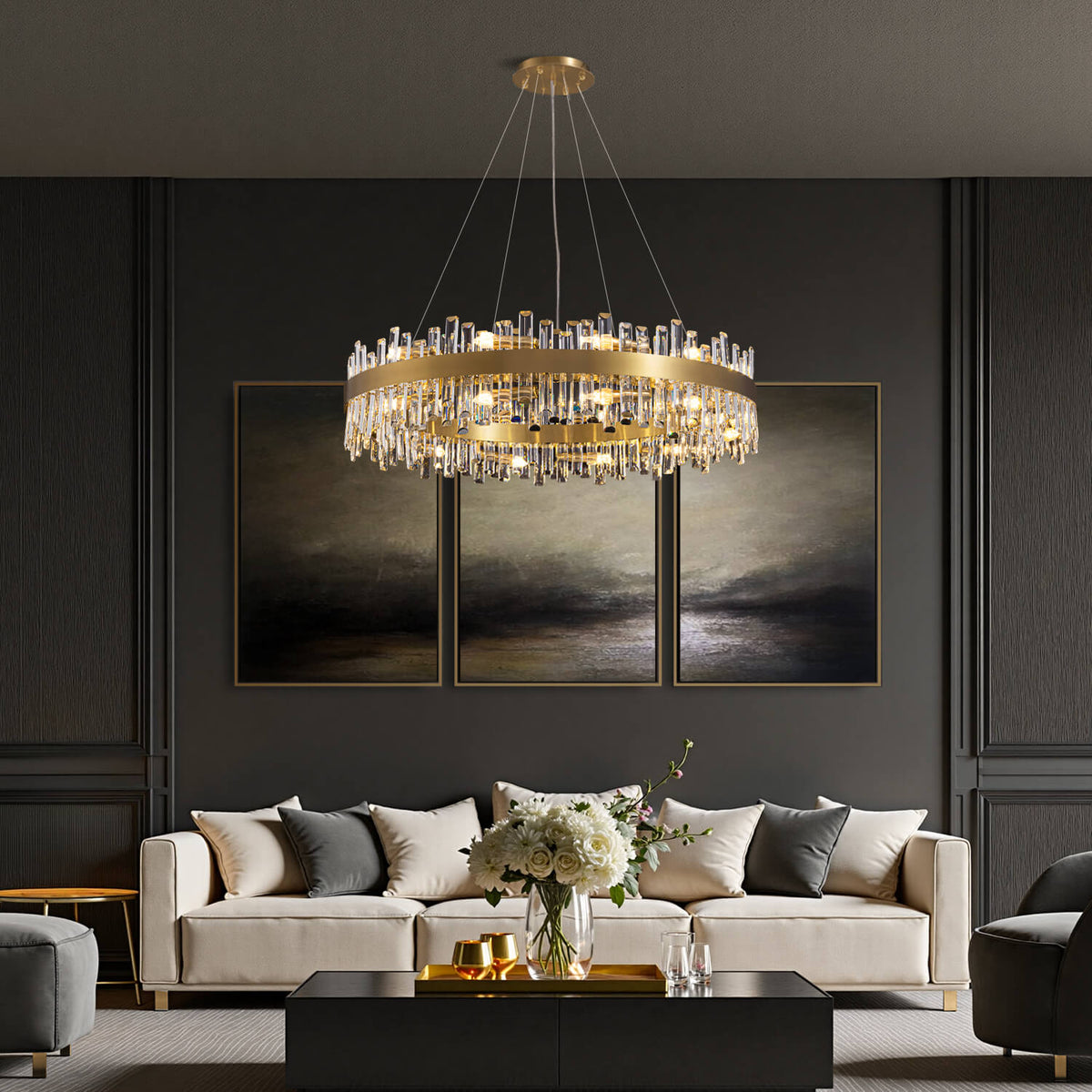 Tiered Crystal Chandelier with Gold Frame – Dining Room & Kitchen Island Ceiling Light – 19.7 to 39.4 inch diameter – Multi-Layer K9 Prism D