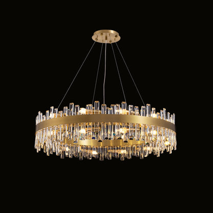 Tiered Crystal Chandelier with Gold Frame – Dining Room & Kitchen Island Ceiling Light – 19.7 to 39.4 inch diameter – Multi-Layer K9 Prism D