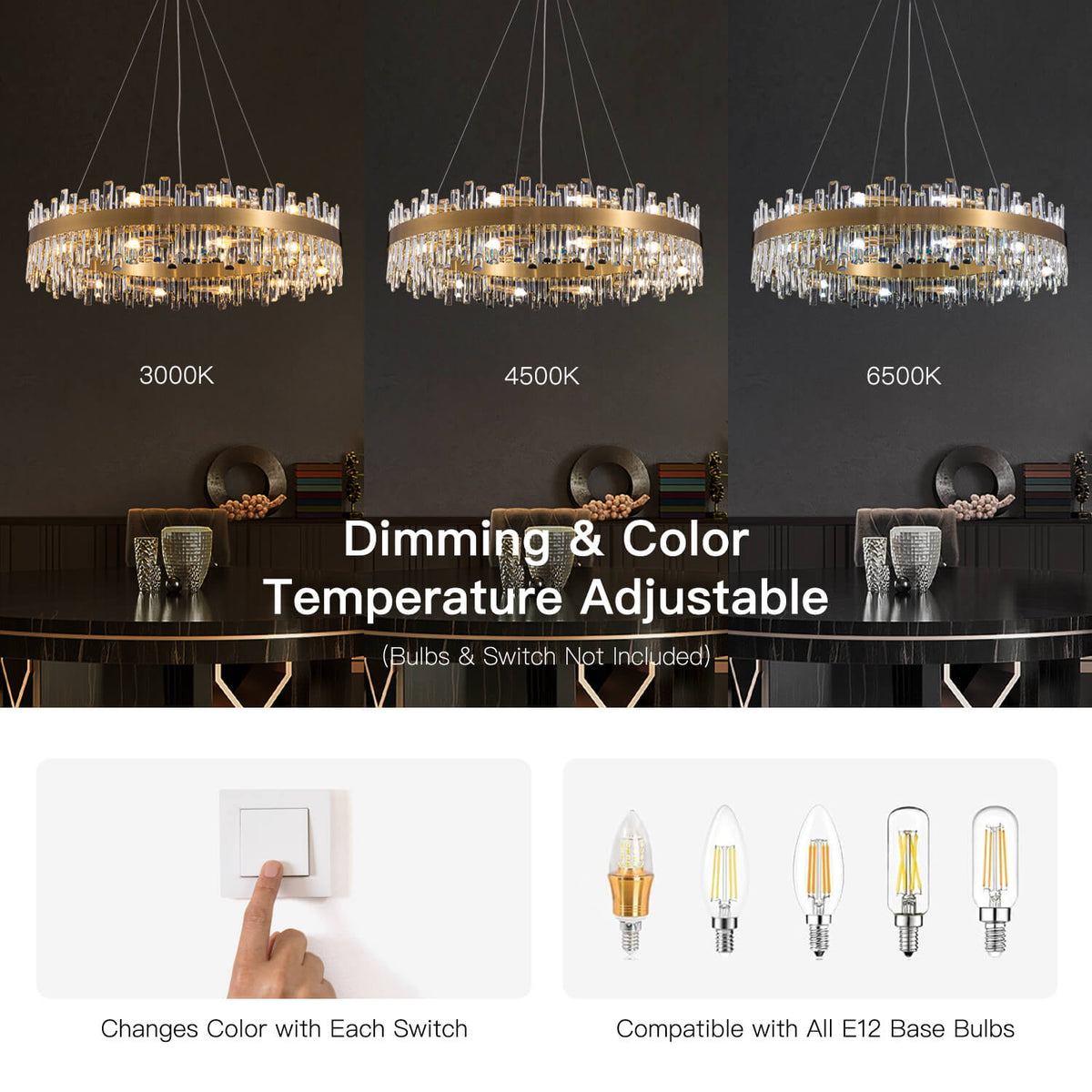Tiered Crystal Chandelier with Gold Frame – Dining Room & Kitchen Island Ceiling Light – 19.7 to 39.4 inch diameter – Multi-Layer K9 Prism D