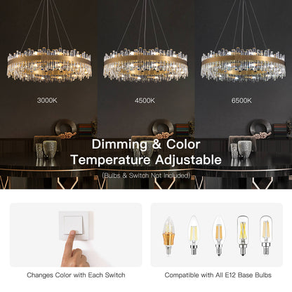 Tiered Crystal Chandelier with Gold Frame – Dining Room & Kitchen Island Ceiling Light – 19.7 to 39.4 inch diameter – Multi-Layer K9 Prism D