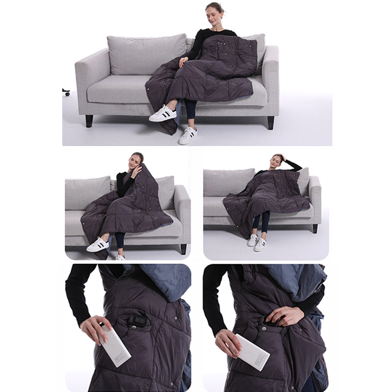 Oversized Hooded Throw Blanket with Sleeves and Foot Pocket Gray Wearable Wrap for Couch Reading TV Lounging
